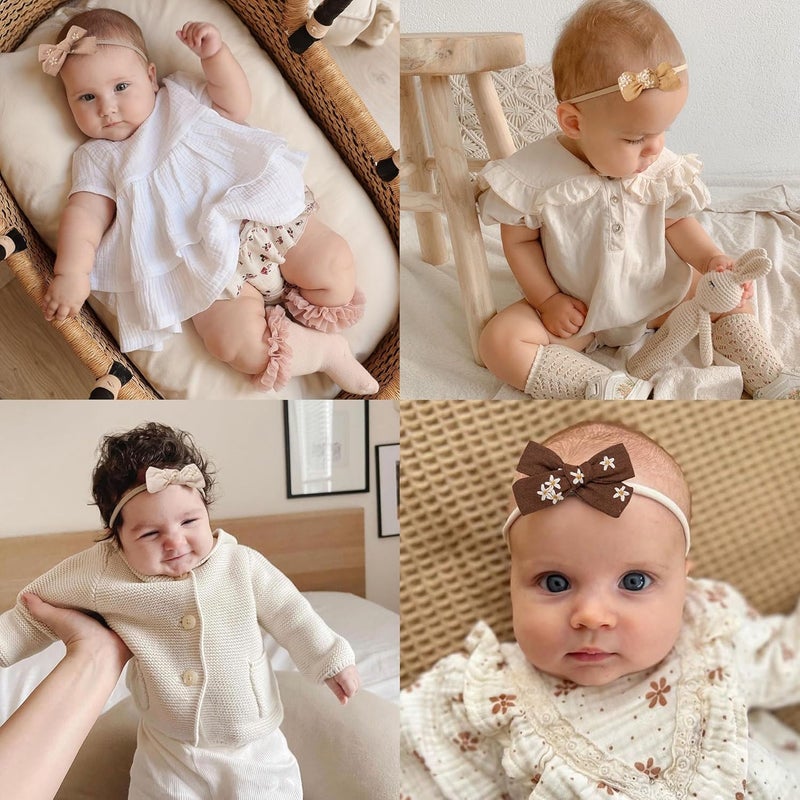 Fancy Clouds Baby Girl Bows Headbands,10 pcs Stretchy Soft Nylon Hairbands Hair Bows for Newborns, Infants, Toddlers - Handmade Baby Hair Accessories for Girls - Image 3